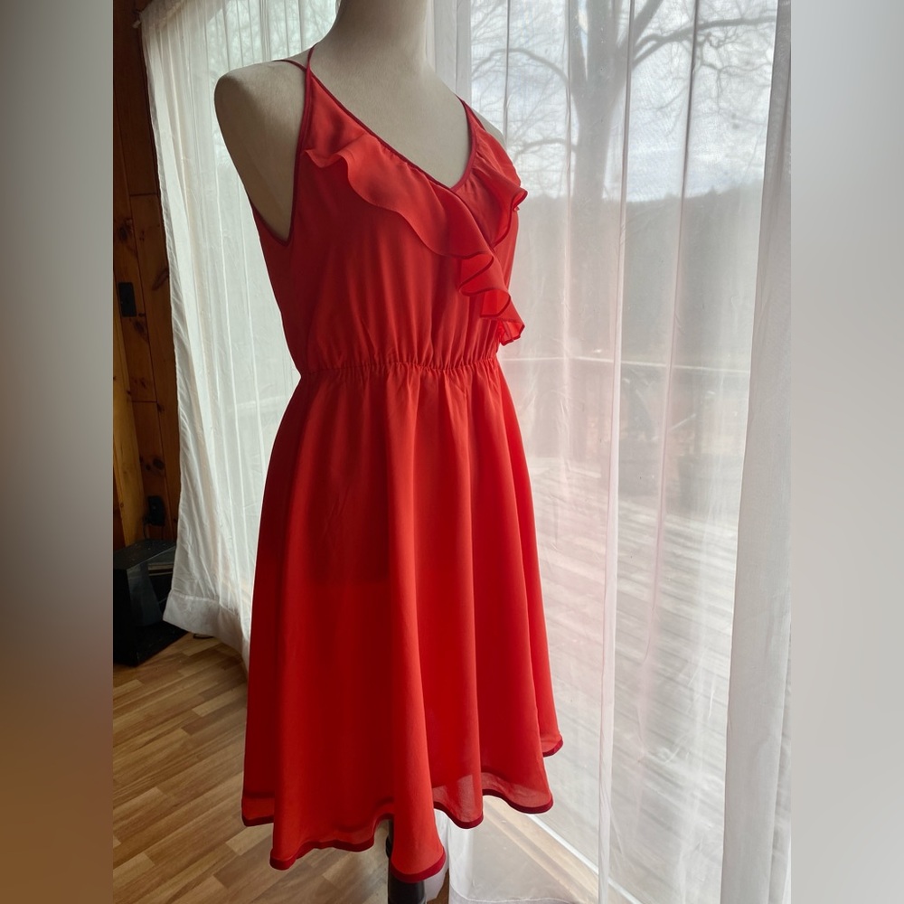 Anthropologie Girls from Savoy Becca 100% Silk Coral Red Dress, Size 4 Four - Picture 5 of 11